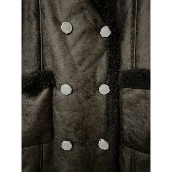 NWT | Nasty Gal | US 6, oversized | Distressed Maxi Bonded Aviator Coat Brown - Picture 9 of 14